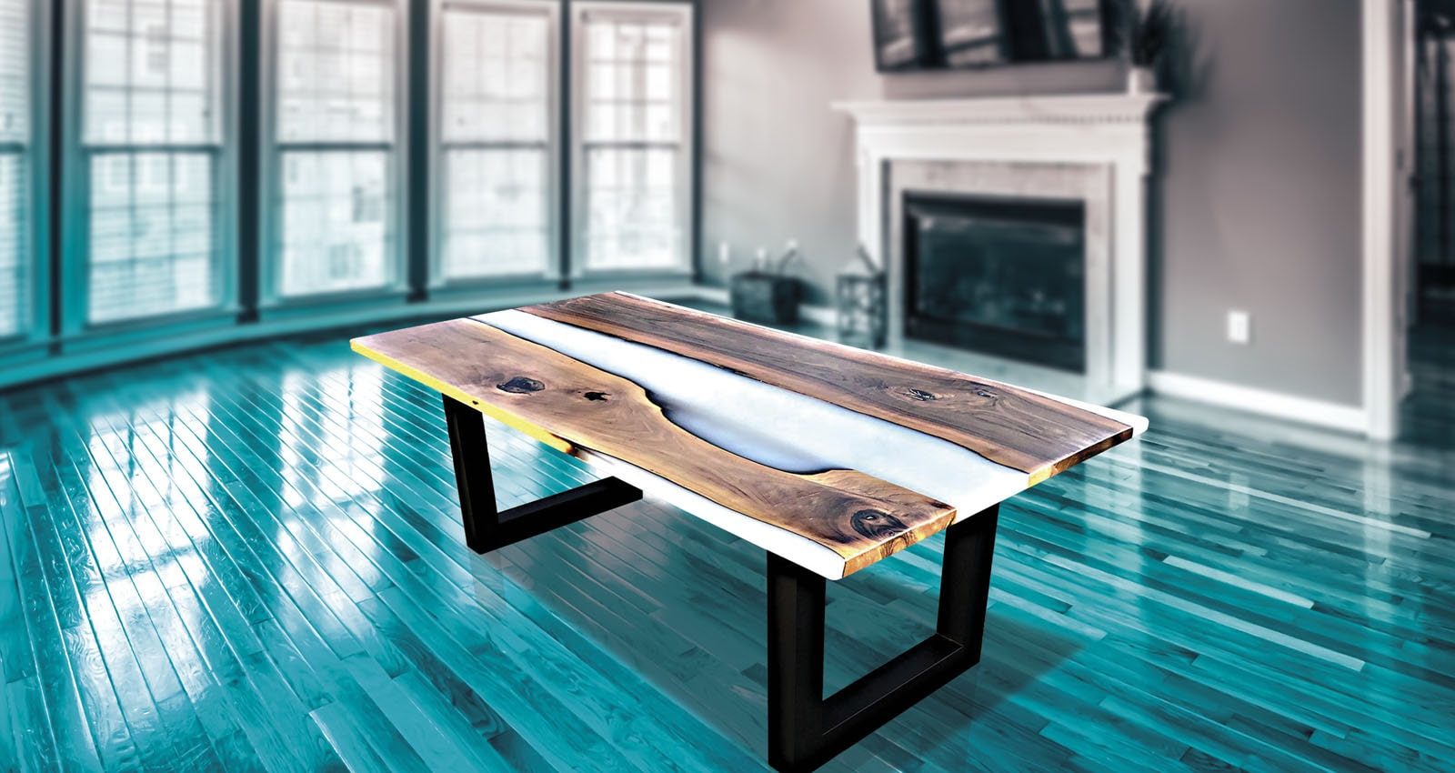 Live Edge Wood Epoxy Dining Table TFDT07W